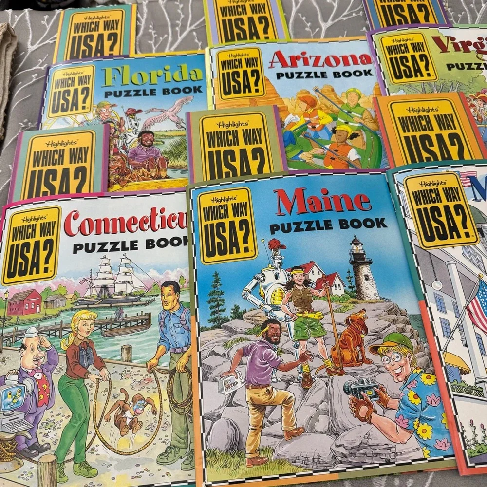 Highlights Which Way USA Puzzle Books Lot Of 10 Different‎ States with Maps